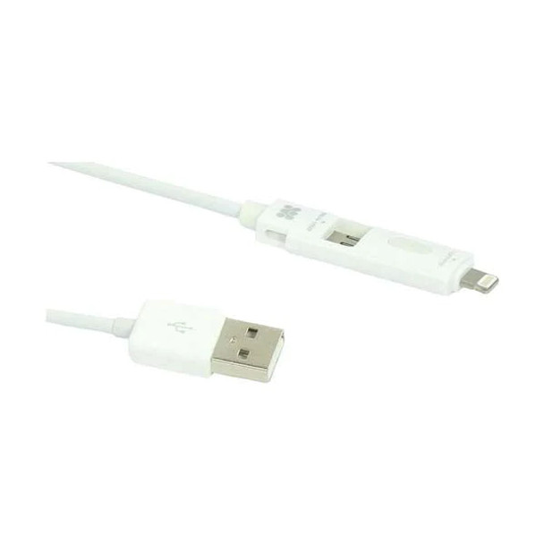 Promate LinkMate.Duo Mobile Phone Cable USB A Micro-USB B/Lightning ,White| linkMate.Duo.White