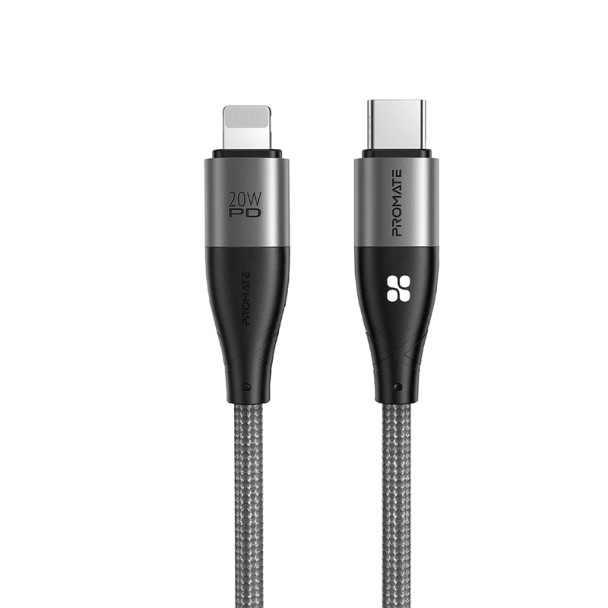 Promate 20W Power Delivery High Tensile Strength Lightning Cable,1.2M Black | ICORD-PD20.BLACK