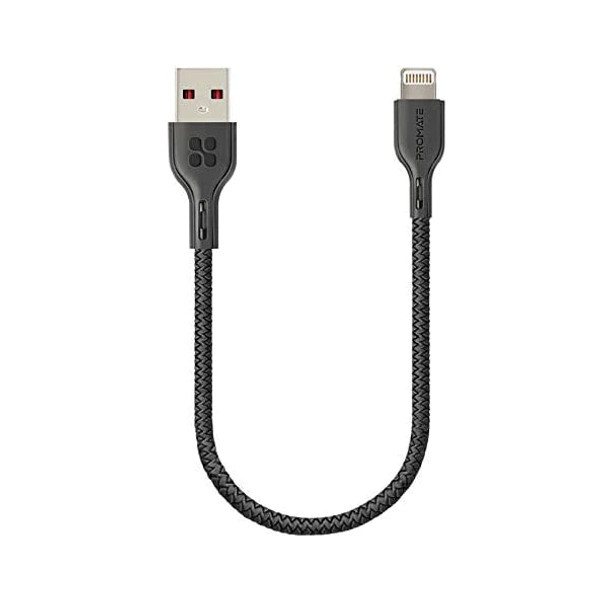 Promate PowerBeam-25I Lighting Cable 25cm Anti-Tangle USB to Lightning Connector Cable - Black | POWERBEAM-25I. BLACK