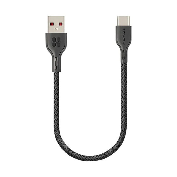 Promate 25cm USB‐C Data Sync & Charge Cable with 2A Support,Black | POWERBEAM-25C.BLACK