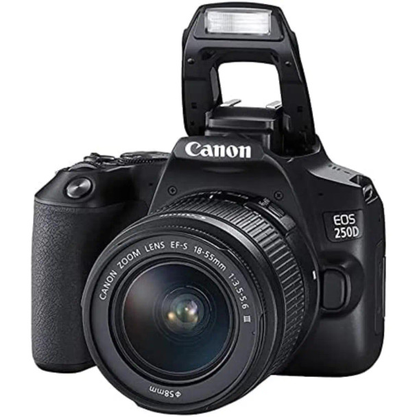 Canon EOS 250D DSLR camera double zoom kit with 18-55mm and 75-300mm lenses vari-angle touchscreen