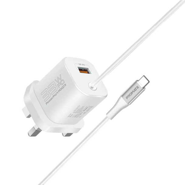 Promate 33W Super Speed Wall Charger , White | PowerPort-PDQC3.EU-WT