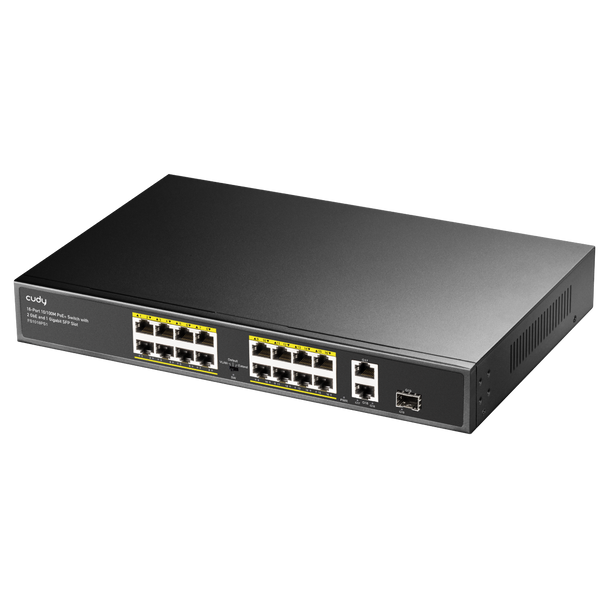 Cudy 16-Port 10/100M PoE+ Switch with 2GbE and 1 SFP Port | FS1018PS1