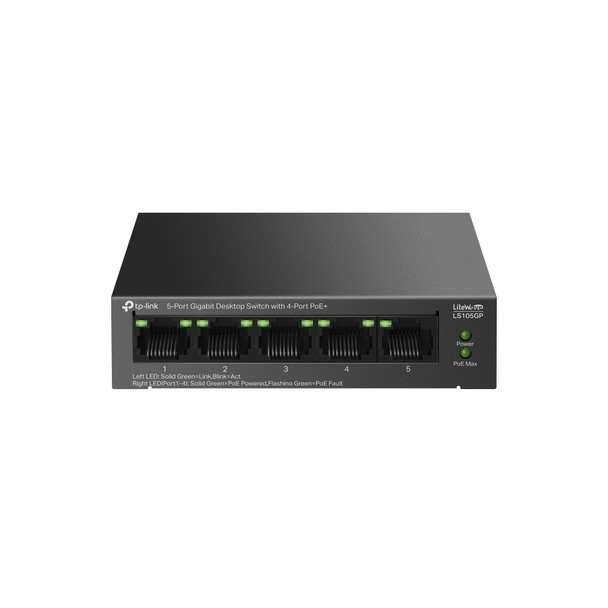 TP-Link Switch 5 Port Gigabit Ewith 4-Port PoE+ (65w) Up to 250 m PoE Transmission With Extend Mode | LS105GP
