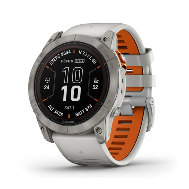 Fenix 7X Pro – Sapphire Solar - Edition Titanium - with Fog Gray/Ember Orange Band | 010-02778-15