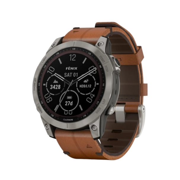 Garmin Fēnix 7 Pro – Sapphire Solar Edition - Titanium with Chestnut Leather Band | 010-02777-30