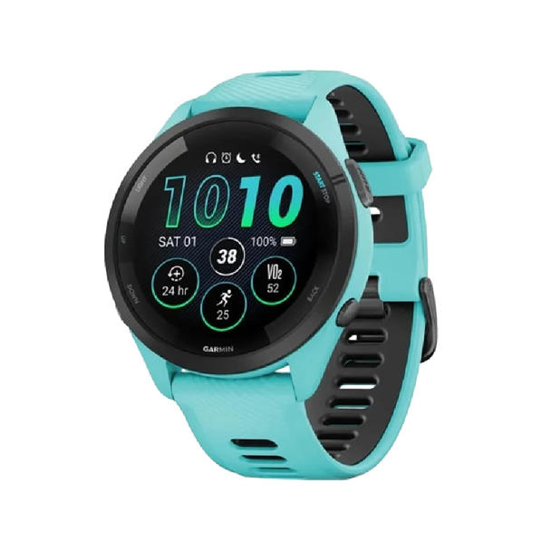 Garmin Forerunner 265 - Black Bezel with Aqua Case and Aqua/Black Silicone Band | 010-02810-12