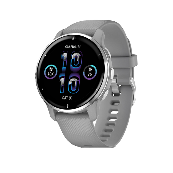 Garmin Venu 2 Plus - Silver Stainless Steel Bezel With Powder Grey Case And Silicone Band - 43mm | 010-02496-10