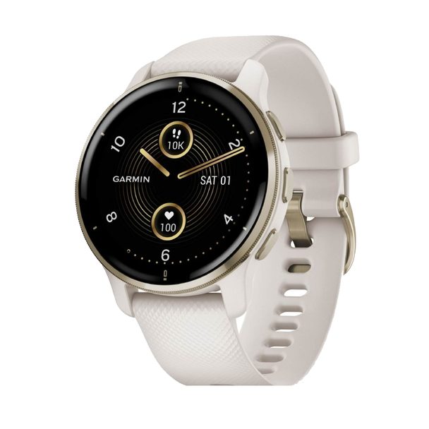 Garmin Venu 2 Plus - Cream Gold Stainless Steel Bezel With Ivory Case And Silicone Band - Voice Functionality - 43mm | 010-02496-12