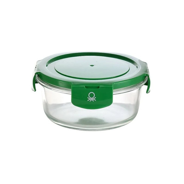 Benetton Home Round Food Container 840ML Borosilicate Glass Green LID Rainbow Be | BE-0378-GR