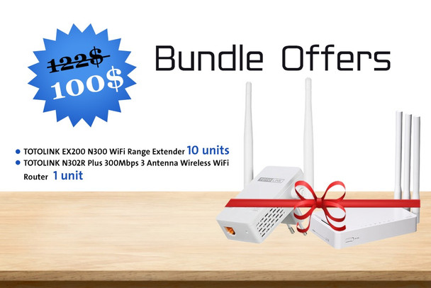 Bundle Offer A04 | 10 units TOTOLINK EX200 N300 WiFi Range Extender + 1 unit TOTOLINK N302R Plus 300Mbps 3 Antenna Wireless WiFi Router (AC1BLT01)