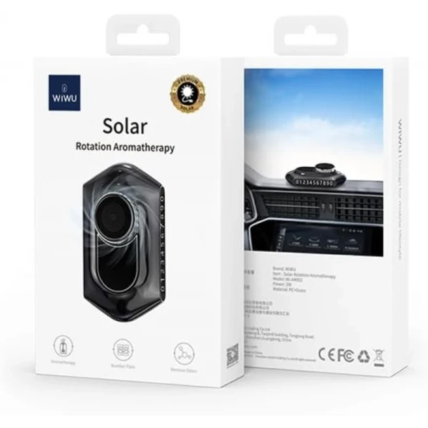 WIWU AR002 black solar rotating car aromatherapy diffuser dashboard front view