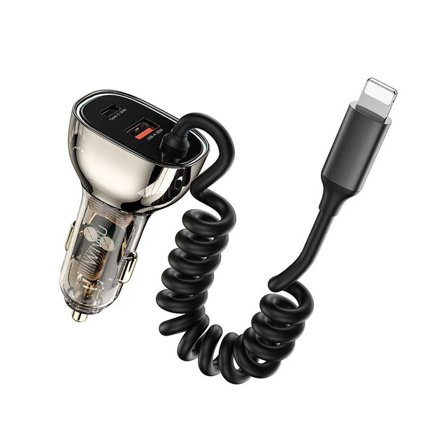 WIWU 90W Car charger Wi-QC019 With Lightning Cable - Translucent Black | WI-QC019-TBLK