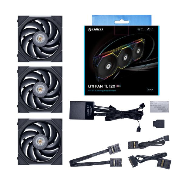 Lian Li UNI FAN TL 120-3 Case Fan Black Triple Pack With Controller | G99.12TL3B.00
