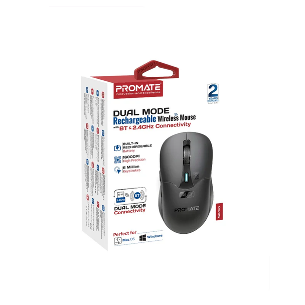 Promate Dual Mode Rechargeable Wireless Mouse - Black | SAMO.BLACK