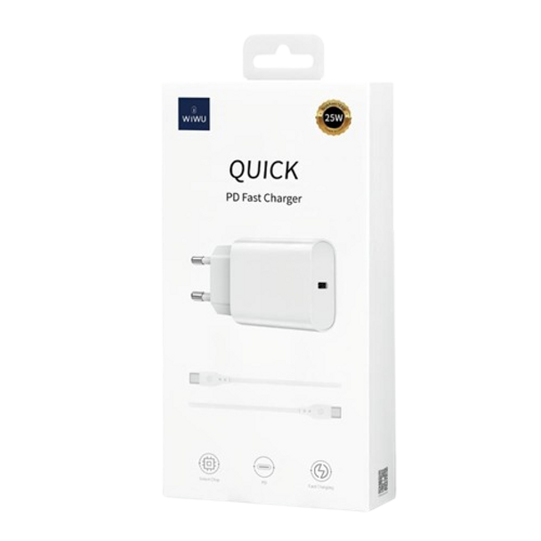 WIWU 25W Fast Charger with USB-C to USB-C Cable - EU plug, White | Wi-U023