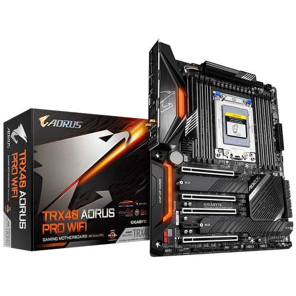 AMD TRX40 AORUS PRO WIFI (rev 1.1) Motherboard with Direct 12+2 Phases Infineon Digital VRM, Fins-Array Heatsink, Intel® GbE LAN, 3 PCIe 4.0 M.2 with Thermal Guards, Intel® WiFi 6 802.11ax, ALC 1220-VB Audio, RGB FUSION 2.0