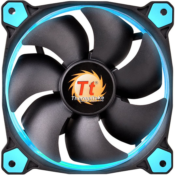 Thermaltake Riing 12 Series Blue High Static Pressure 120mm Circular LED Ring Case/Radiator Fan with Anti-Vibration Mounting System Cooling CL-F038-PL12BU-A