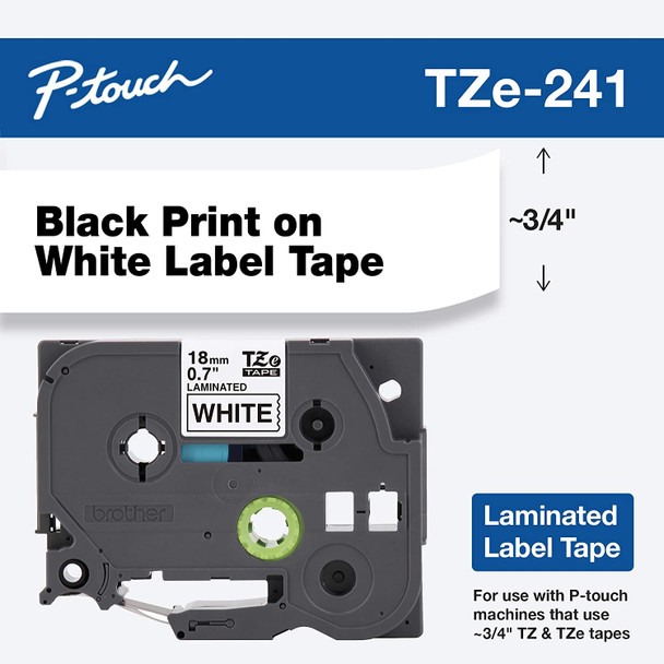 Brother Genuine P-touch TZE-241 Tape, 3/4" (0.70") Standard Laminated P-touch Tape, Black on White, Perfect for Indoor or Outdoor Use, Water Resistant, 26.2 Feet (8M), Single-Pack (Copy of TZE20017)