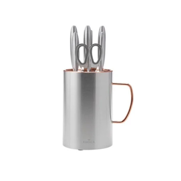 Karaca Meister Barrel 8Pcs Knife Set 20cm Chef Knife – 20cm Slicing Knife – 20cm Bread Knife – 12.5cm Chopping Knife – 8.5cm Paring Knife – Kitchen Scissors – Grinder – Stainless Steel Knife Block |  153.03.06.5070