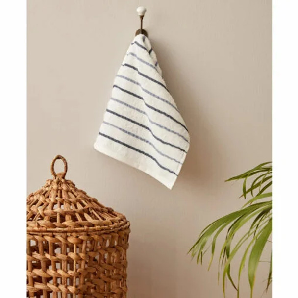 Karaca Home Denim Blue Striped 100% Cotton Hand Towels 30x50cm White |  200.22.14.0245
