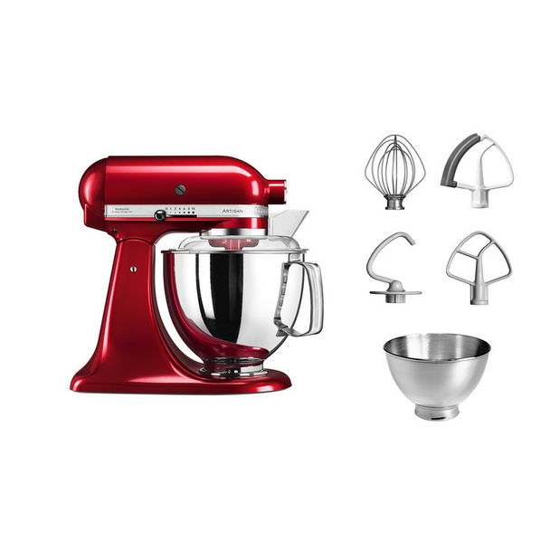 KitchenAid Tilt-Head Artisan Mixer Candy Apple 4.8L + 3L Bowl + Flex Edge Beater | 5KSM175PSECA