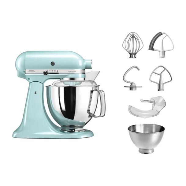 KitchenAid Mixer Tilt-Head Artisan Ice Blue 4.8L + 3 L Bowl + Flex edge Beater| 5KSM175PSEIC