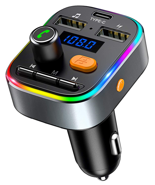 Powero+ 2.4A 18W RGB FM Transmitter Car Charger - Black