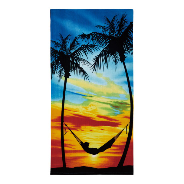 Sunset Hammock Beach Towel with Palm Tree Print | AL-42285-90