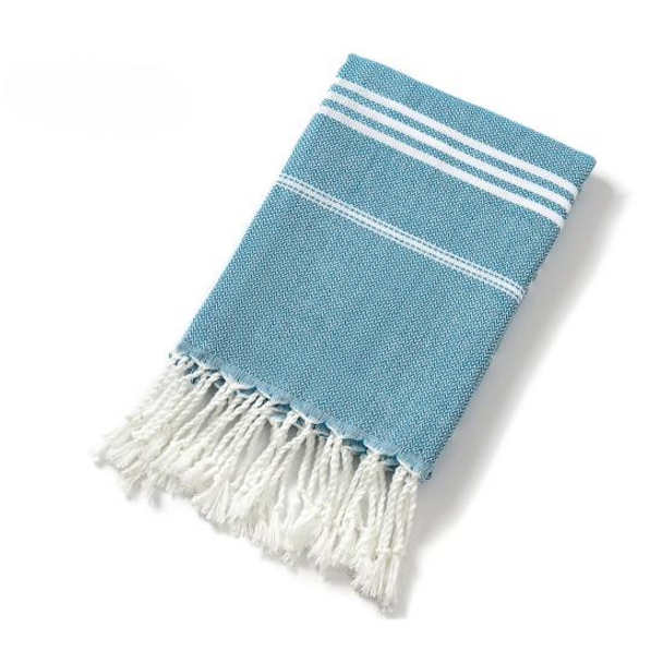 Turkish Beach Towel – Aqua Blue & White with Tassels | AL-42238-1