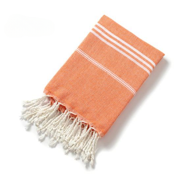 Turkish Beach Towel – Orange & White with Tassels | AL-42238-1