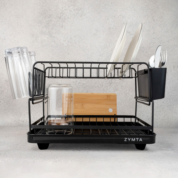 Drying Rack, Large Capacity Dish Rack with Auto Draining Tray, Utensil Holder and Drain Board Tray for Kitchen Countertop Storage, 44.4 x 33 x 26.8 cm for Kitchen | zy3735