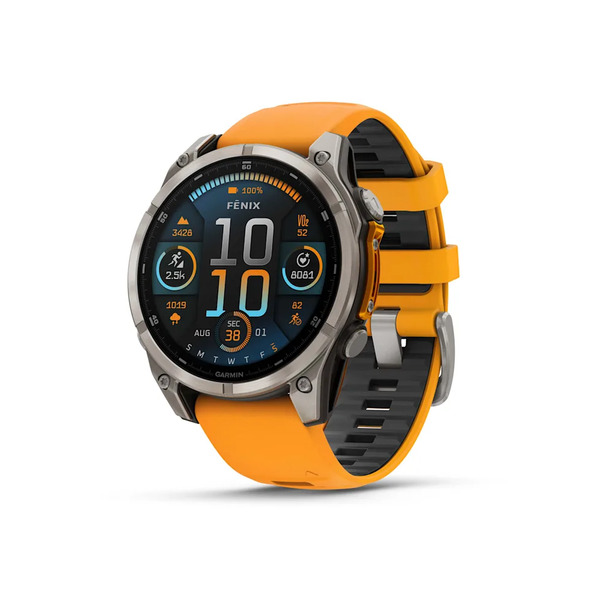 Garmin fenix 8 – 47 mm Smartwatch, AMOLED - Sapphire, Titanium with Spark Orange/Graphite Silicone Band | 010-02904-11