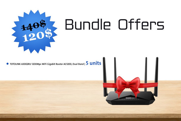 TOTOLINK A3002RU 1200Mps WiFi Gigabit Router AC1200, Dual Band, MU-MIMO, 5x RJ45 1000Mb/s, 1x USB
