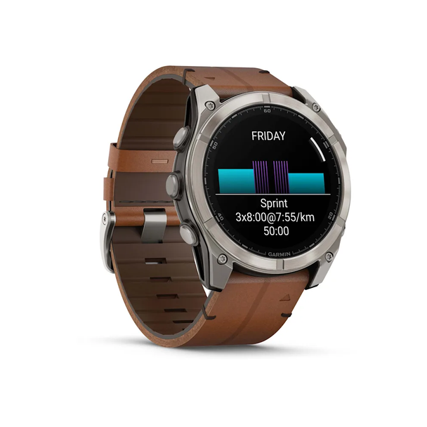 Garmin fenix 8 – 51 mm Smartwatch - Sapphire, Titanium with Chestnut Leather Band | 010-02905-40