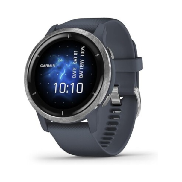 Garmin Venu 2 Smartwatch - Silver Stainless Steel Bezel with Granite Blue Case and Silicone Band | 010-02430-00