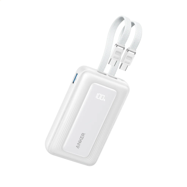 Anker zolo power bank (10k,30w,built in usb-c and lightning cable) white