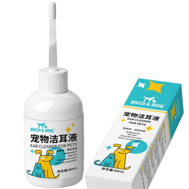 Rocco & Roxie Pet Ear Cleaner Drops - 60ml Antibacterial Formula for Dogs & Cats