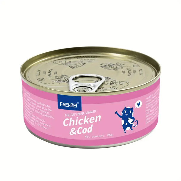 FAENBEI Shredded Cat Food Can – Chicken & Cod - 85 g | FNB-SHC85-CC