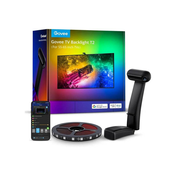 Govee Envisual TV LED Backlight T2 with Dual Cameras 11.8ft RGBIC Wi-Fi LED Strip Lights for 55-65 inch TVs | H605C