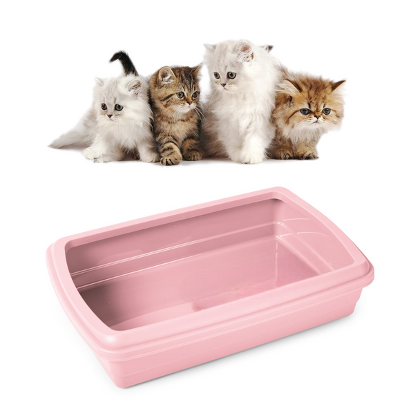 XL Cat Litter Box - Large Open Tray for Cats - Pink