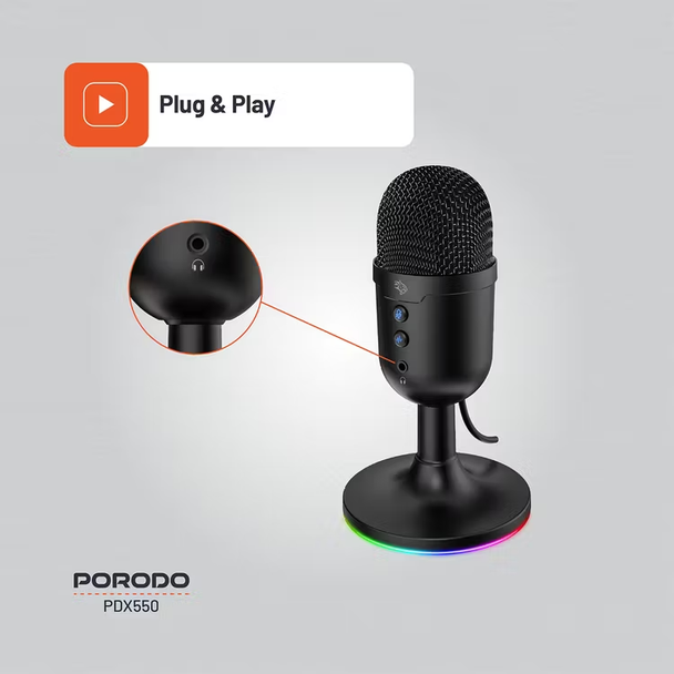 Porodo Gaming Omni-Directional USB Microphone - Black | PDX550