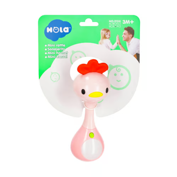 Hola Mini Rattle Toy - Pink Chicken Design | 3134 Hola Mini Rattle Toy - Pink Chicken Design | 3134