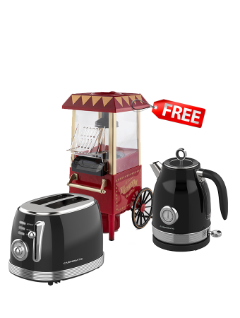 Campomatic BUNDLE RETRO BLACK KETTLE & TOASTER + FREE POPCORN MAKER