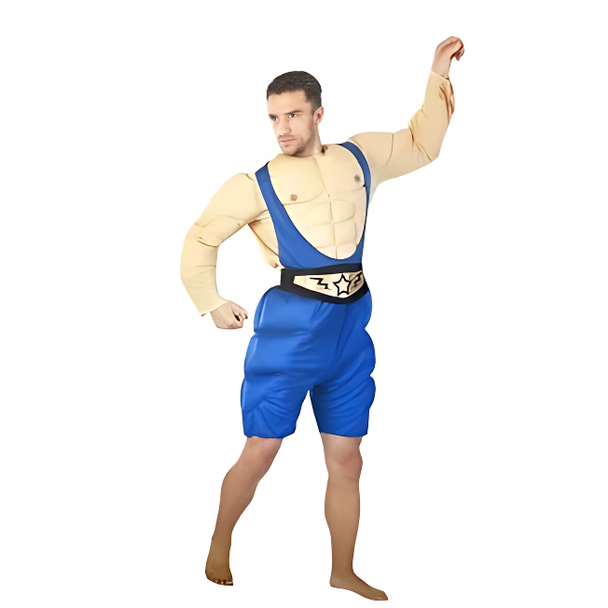 Wrestler Costume (Jumpsuit with Padded Blue Undershirt, Shorts & Black Belt) | 083360