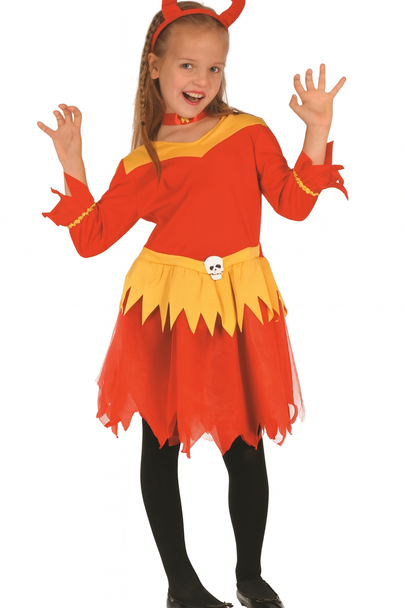 Red-Yellow Devil Costume (Dress, Headpiece) - Large Size (130–140 cm) | 98811 Red-Yellow Devil Costume (Dress, Headpiece) - Large Size (130–140 cm) | 98811