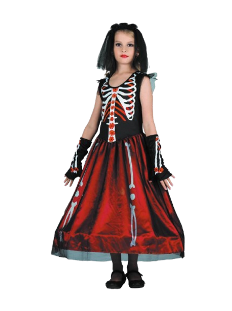 Skeleton Costume for Girl (Long Dress, Headband, Gloves) - Medium Size (120-130 cm) | 091226 Skeleton Costume for Girl (Long Dress, Headband, Gloves) - Medium Size (120-130 cm) | 091226