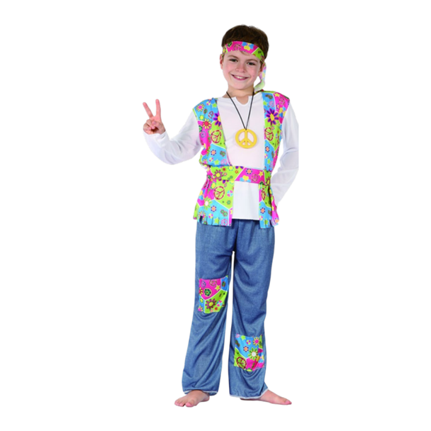 Hippie Boy Costume (Shirt, Vest, Pants, Belt, Necklace, and Headband) - Medium Size (120-130cm) | 98628