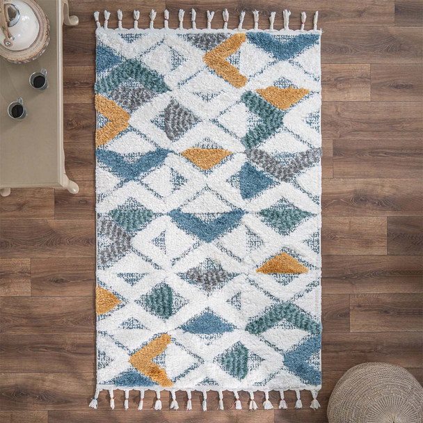 Zymta Barcelona Vector 150 x 230 cm Winter Carpet - Blue / Cream | 8699903692799