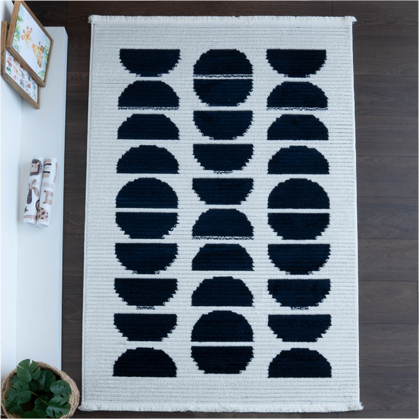 Zymta Comfy Arches 120 x 180 cm Winter Carpet - Off White / Navy Blue | co1063